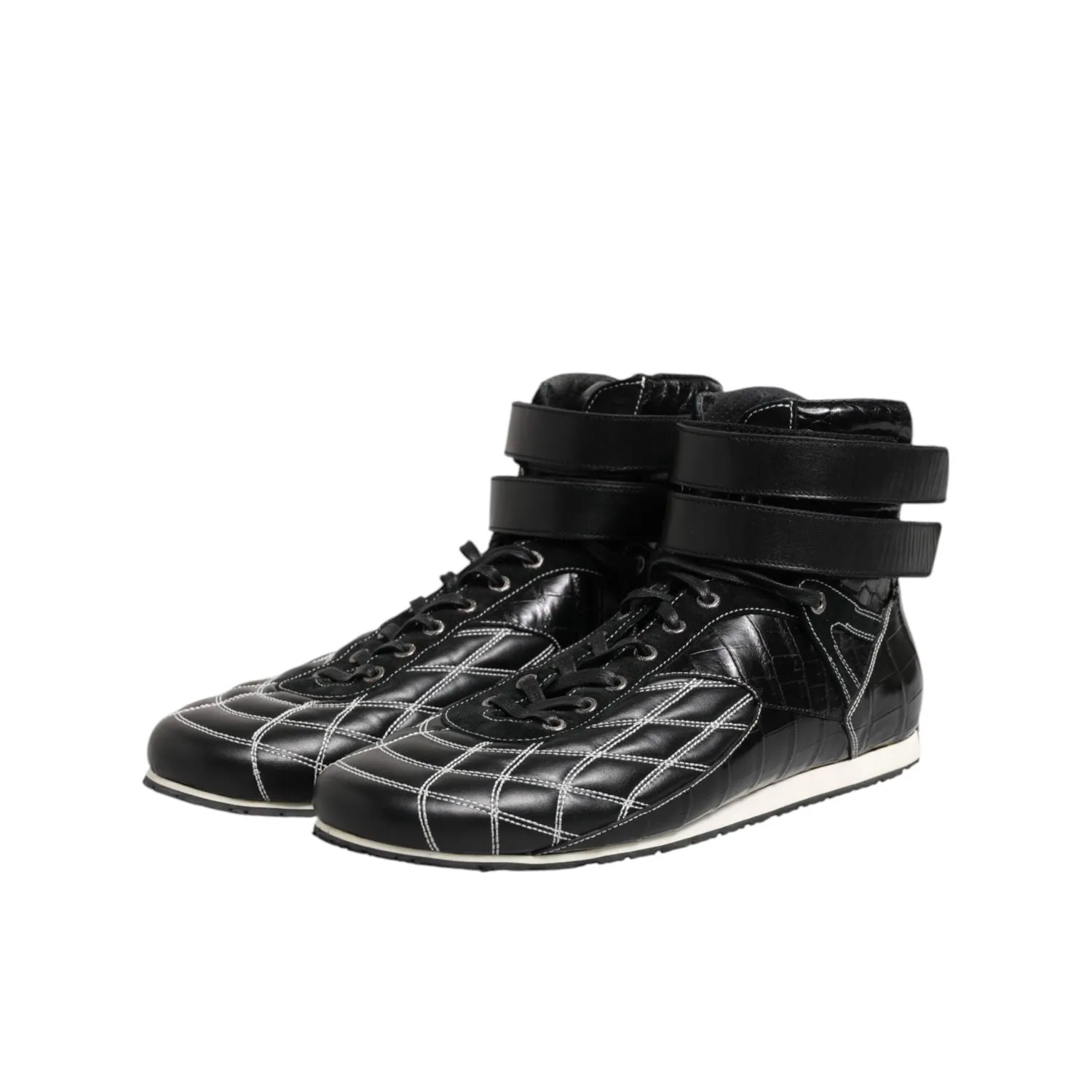 Dolce & Gabbana Black Quilted Leather Lace Up Sneakers Shoes Mui Mui Sneakers