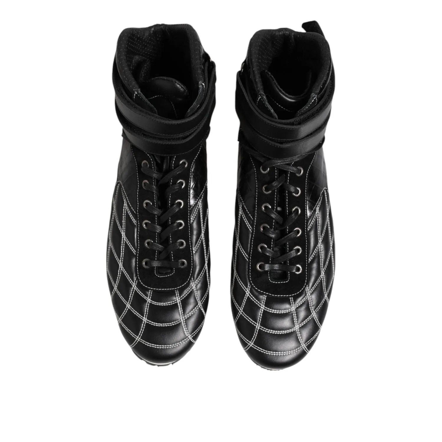 Dolce & Gabbana Black Quilted Leather Lace Up Sneakers Shoes Dress Slacks And Sneakers