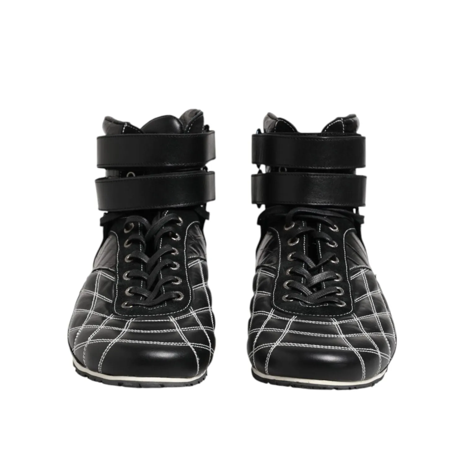 Dolce & Gabbana Black Quilted Leather Lace Up Sneakers Shoes Dark Grey Sneakers