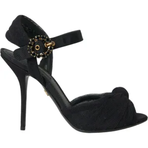 Dolce & Gabbana Black Suede Embellished Heels Sandals Shoes Leather Sandals With Straps