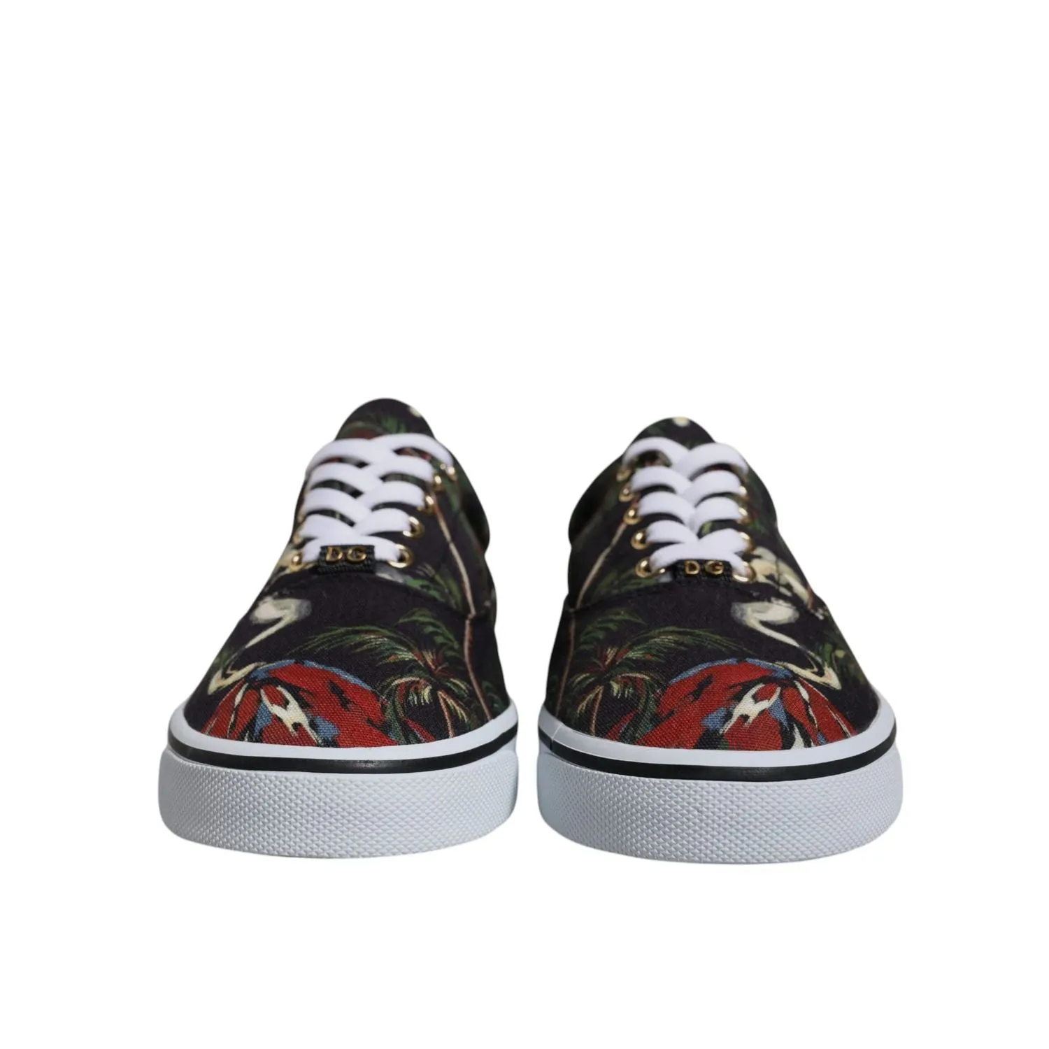 Designer Dress Sneakers Dolce & Gabbana Black Tropical Print Low Top Sneakers Shoes