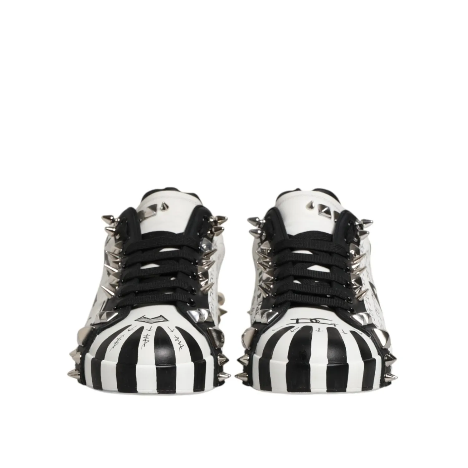 Dolce & Gabbana Black White Studded Low Top Sneakers Shoes Sneakers Trending