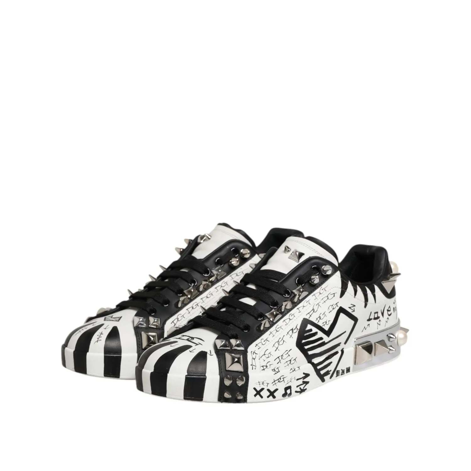 Dolce & Gabbana Black White Studded Low Top Sneakers Shoes Sneakers Resale