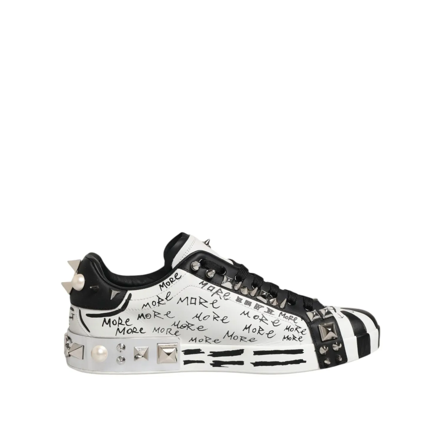 Slip Proof Sneakers Dolce & Gabbana Black White Studded Low Top Sneakers Shoes