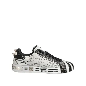Dolce & Gabbana Black White Studded Low Top Sneakers Shoes Leopard Print Shoes Sneakers