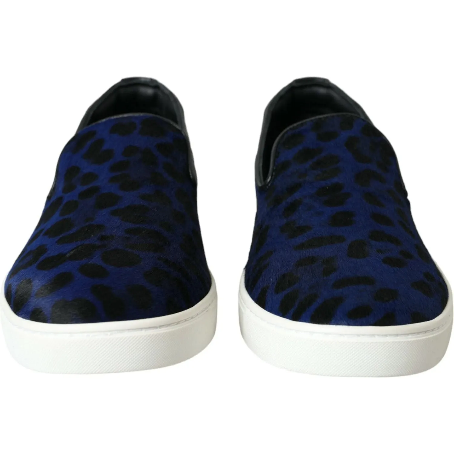 Dolce & Gabbana Blue Calfskin Hair Leopard Sneakers Shoes Loafers Fringe