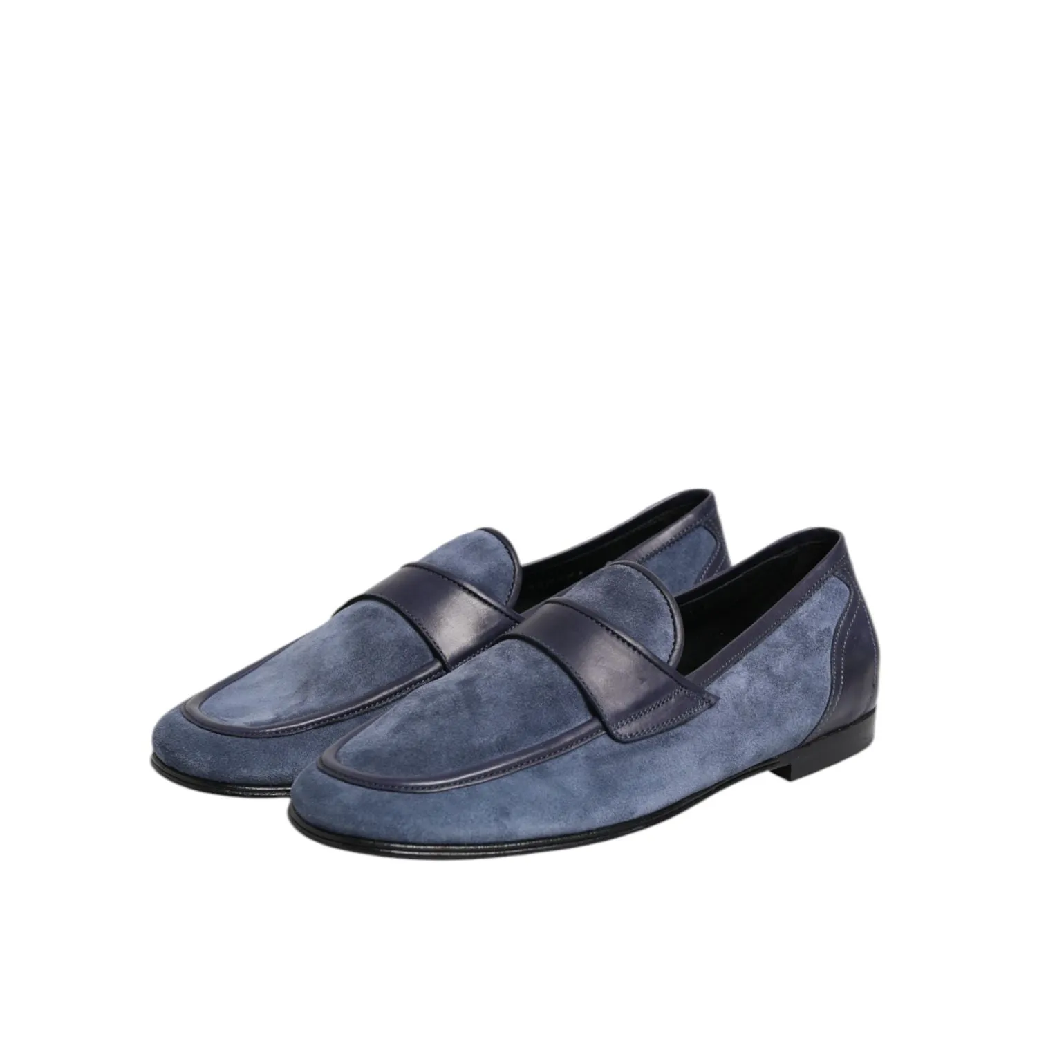 Dolce & Gabbana Blue Suede Leather Loafers Moccasin Shoes Sequin Loafers