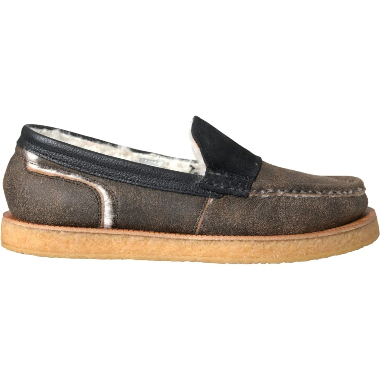 Print Loafers Dolce & Gabbana Brown Black Fur Leather Loafers Men Shoes