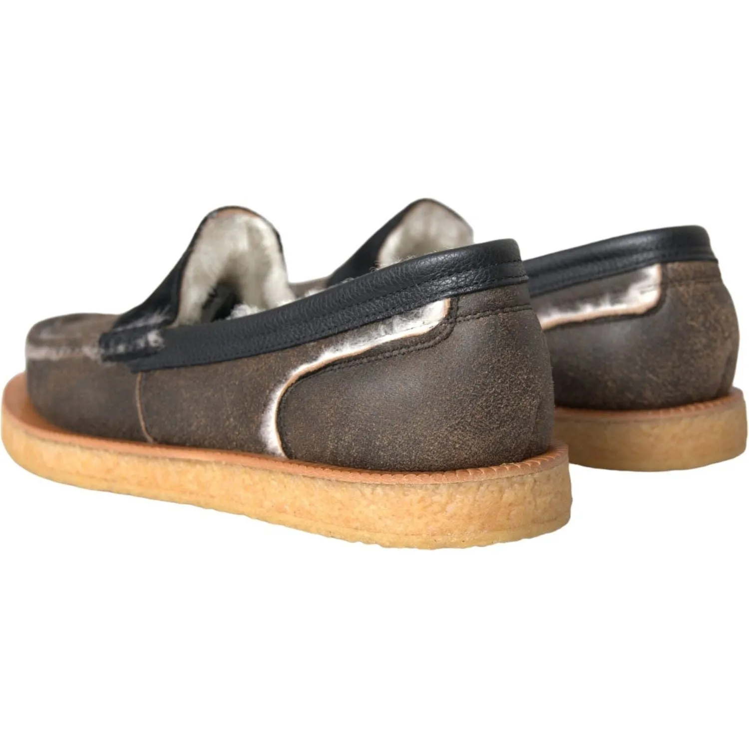 Dolce & Gabbana Brown Black Fur Leather Loafers Men Shoes Mens Shoes Loafers