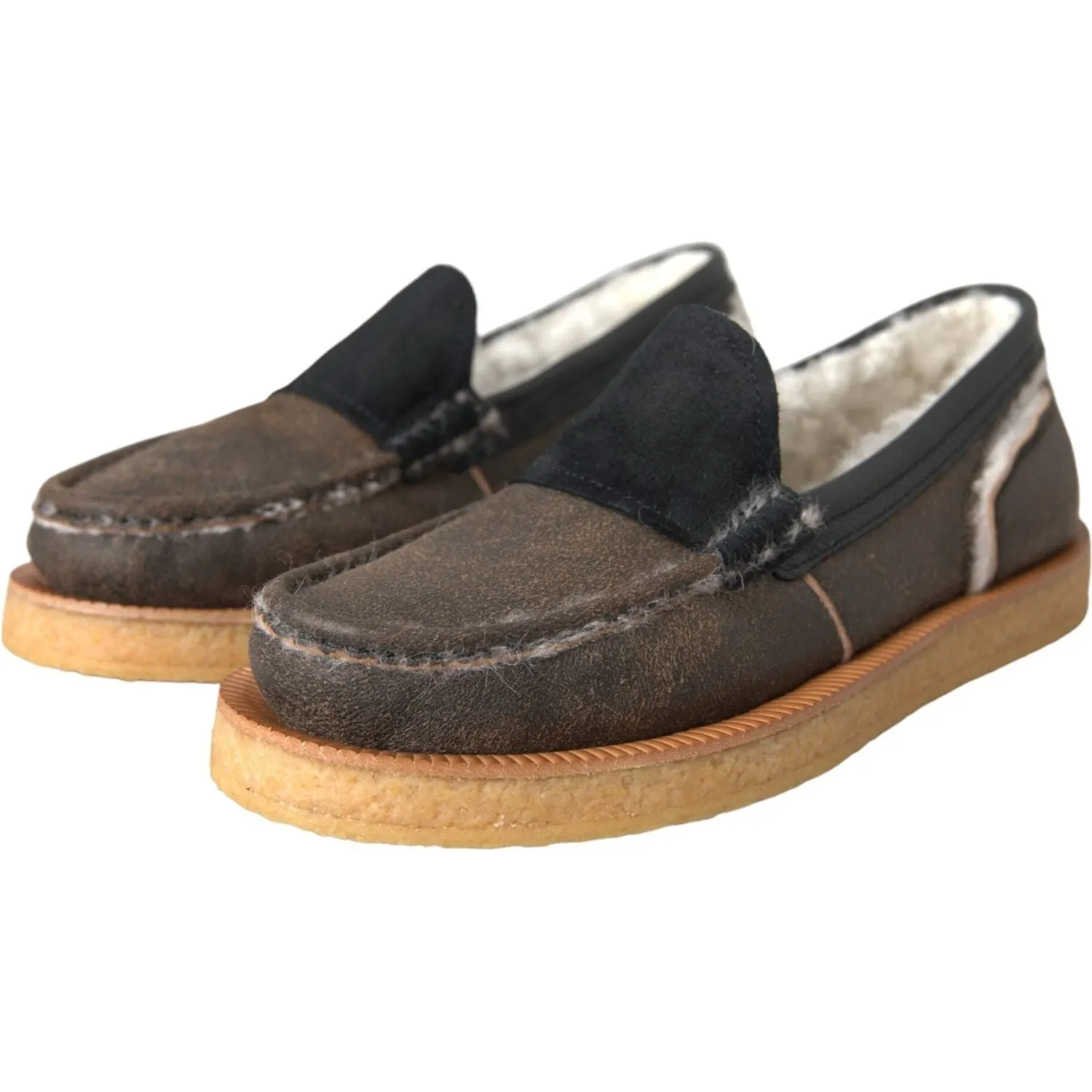 Goth Loafers Dolce & Gabbana Brown Black Fur Leather Loafers Men Shoes