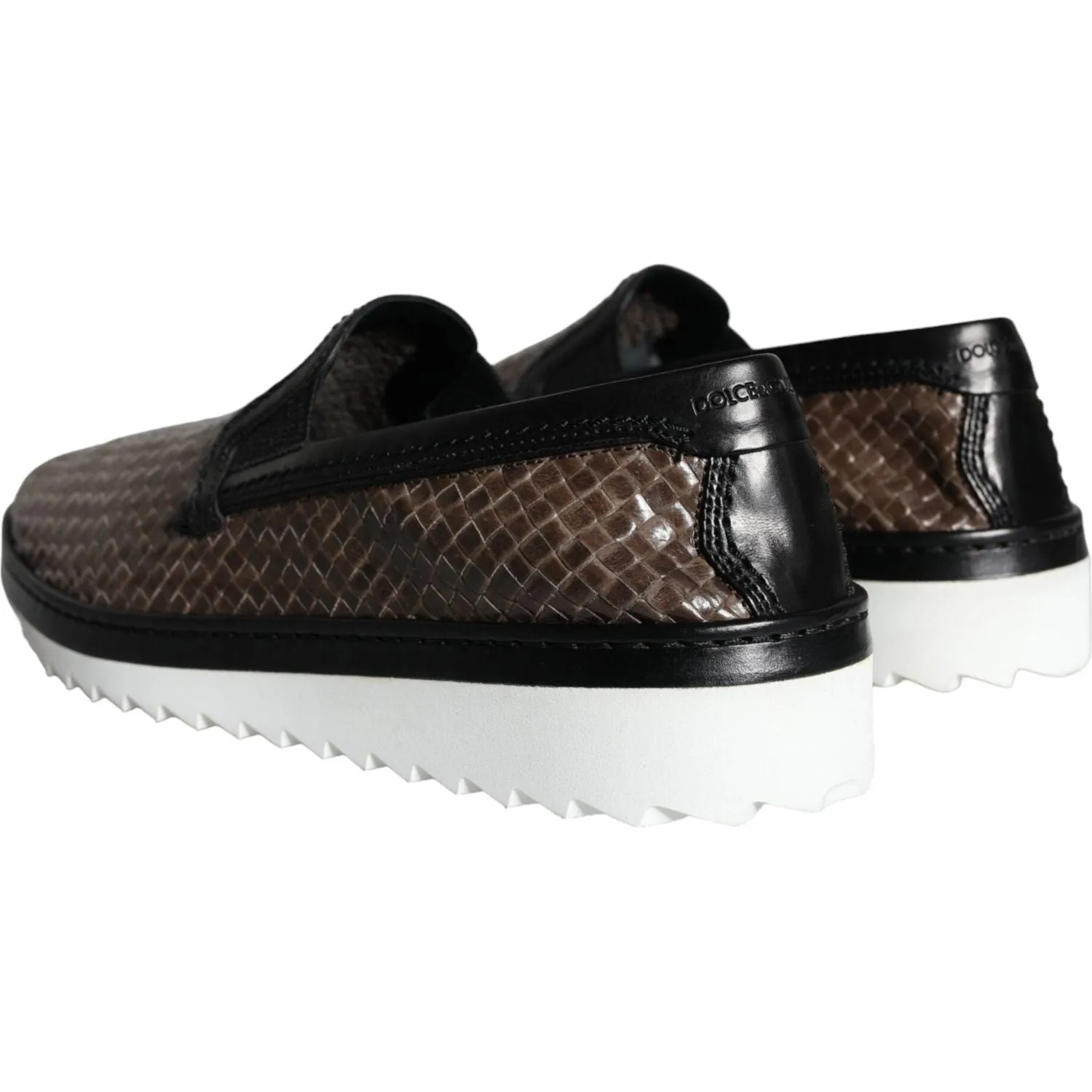 Loafers Moschino Dolce & Gabbana Brown Black Leather Weaved Men Loafers Shoes