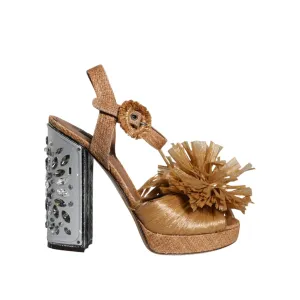 Comfortable Dressy Flat Sandals Dolce & Gabbana Brown Raffia Ankle Strap Crystal Sandals Shoes