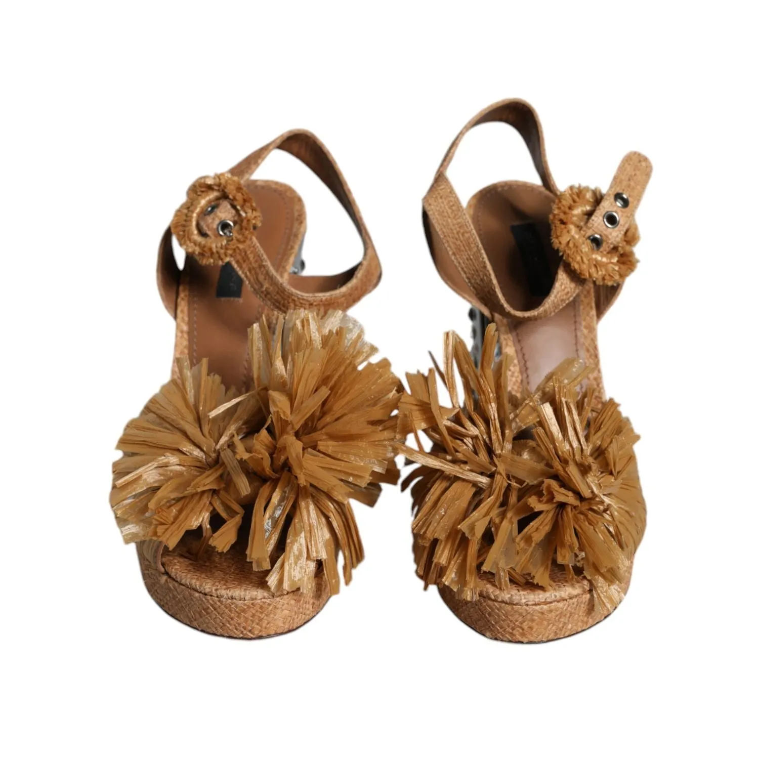 Halcyon All Inclusive Dolce & Gabbana Brown Raffia Ankle Strap Crystal Sandals Shoes