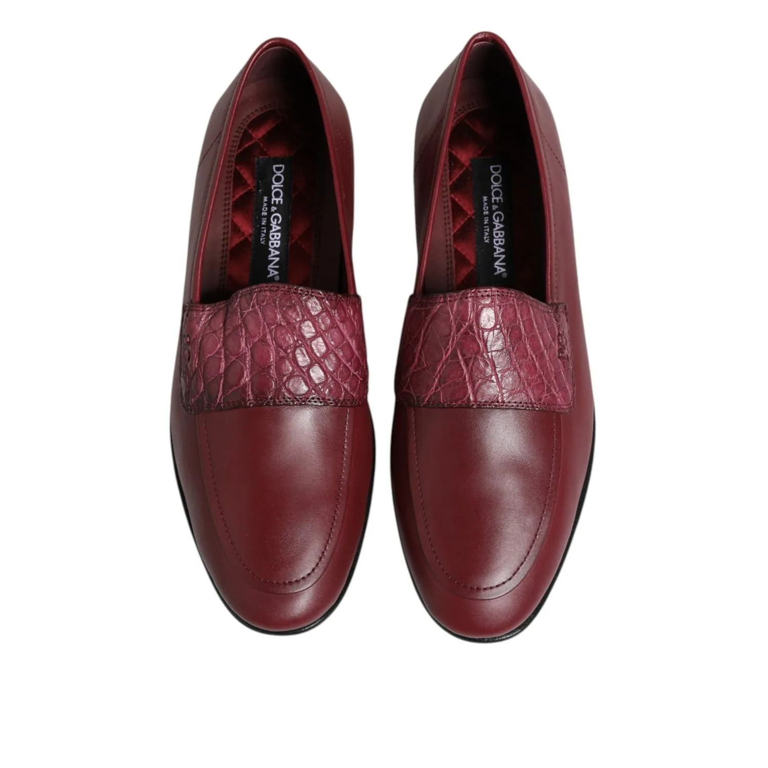 Dolce & Gabbana Burgundy Leather Formal Slip On Shoes Patent Leather Platform Loafers