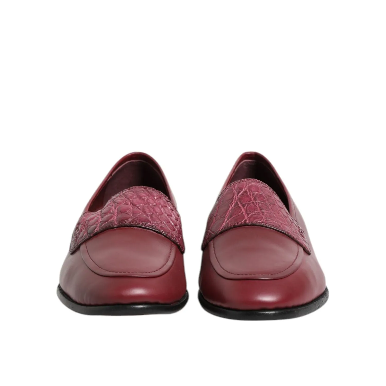 Dolce & Gabbana Burgundy Leather Formal Slip On Shoes Loafers For Prom