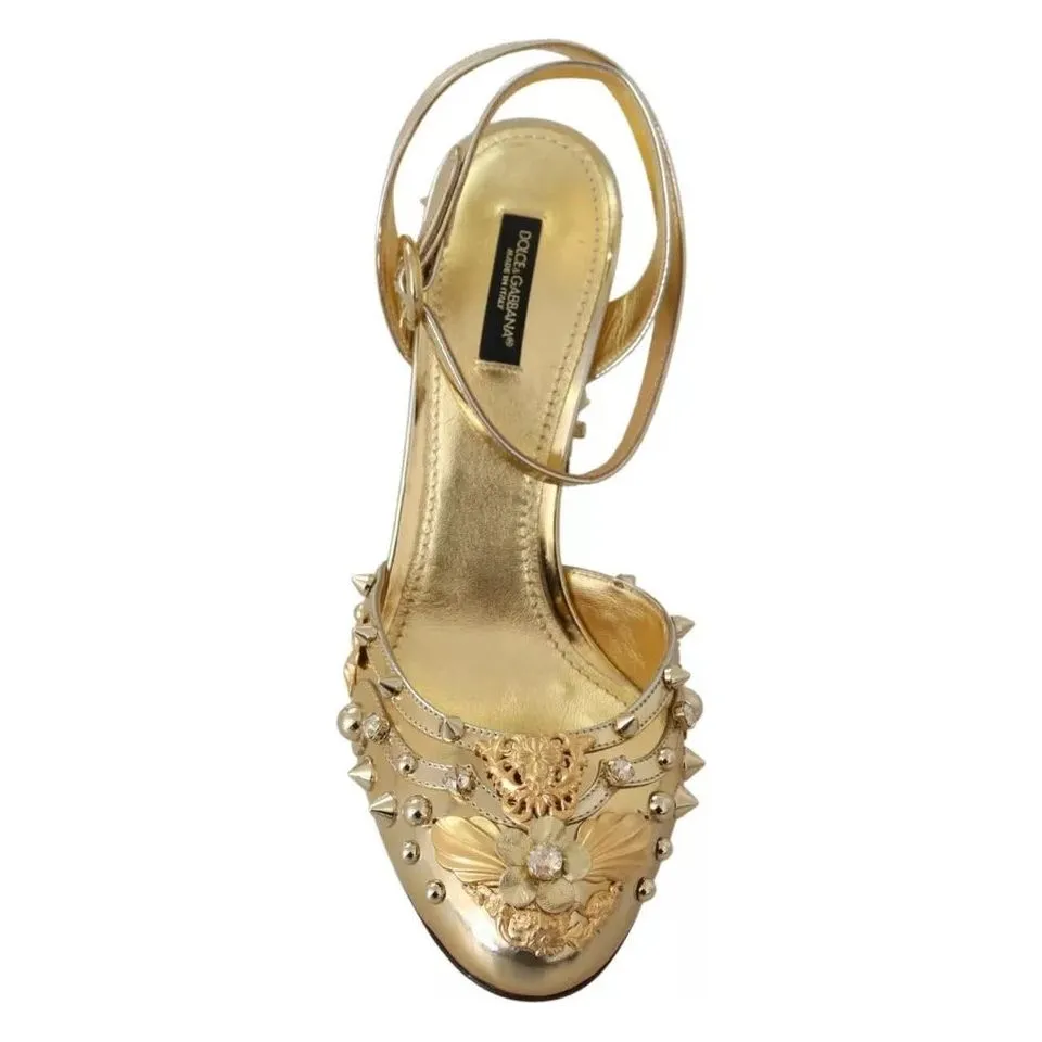 Dolce & Gabbana Gold Studs Vally Slingback Sandals Shoes Sandals Wedge