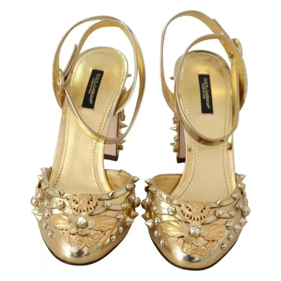 Dolce & Gabbana Gold Studs Vally Slingback Sandals Shoes Luna Sandals