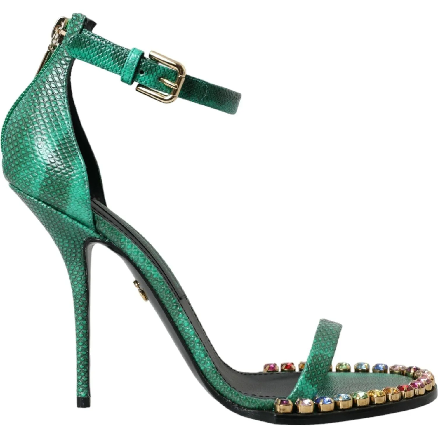 Gothic Sandals Dolce & Gabbana Green Exotic Leather Crystal Sandals Shoes