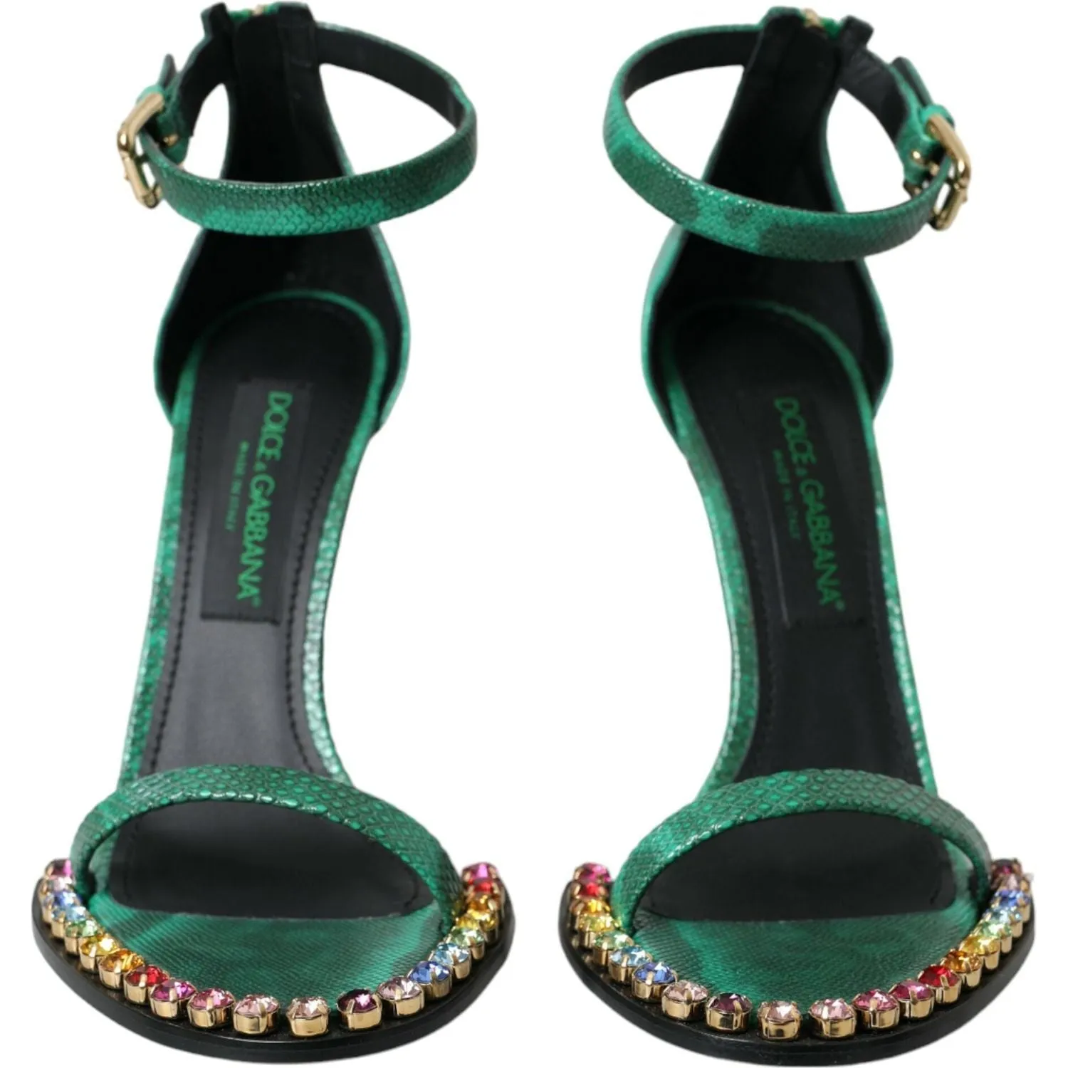 Sandals Extra Wide Dolce & Gabbana Green Exotic Leather Crystal Sandals Shoes