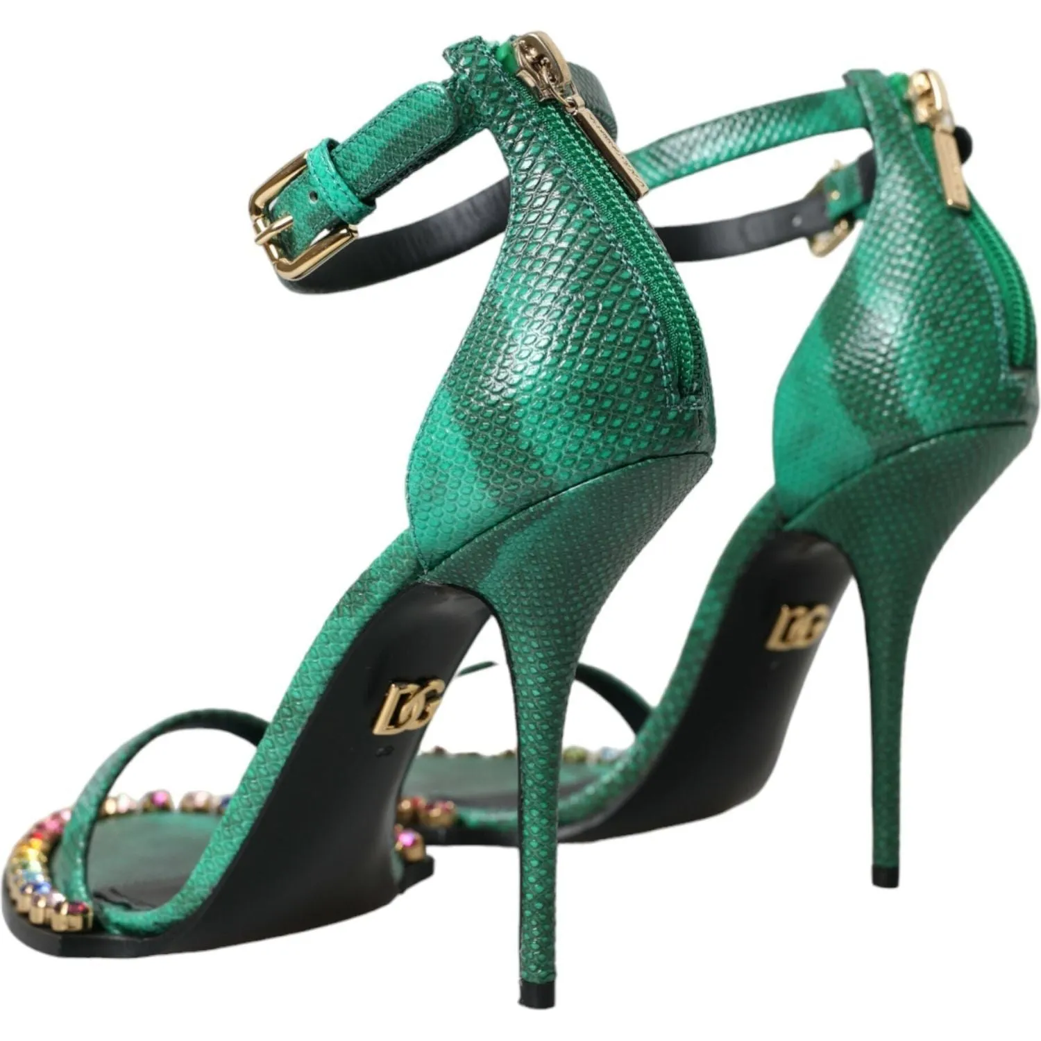 Yoga Foam Sandals Dolce & Gabbana Green Exotic Leather Crystal Sandals Shoes