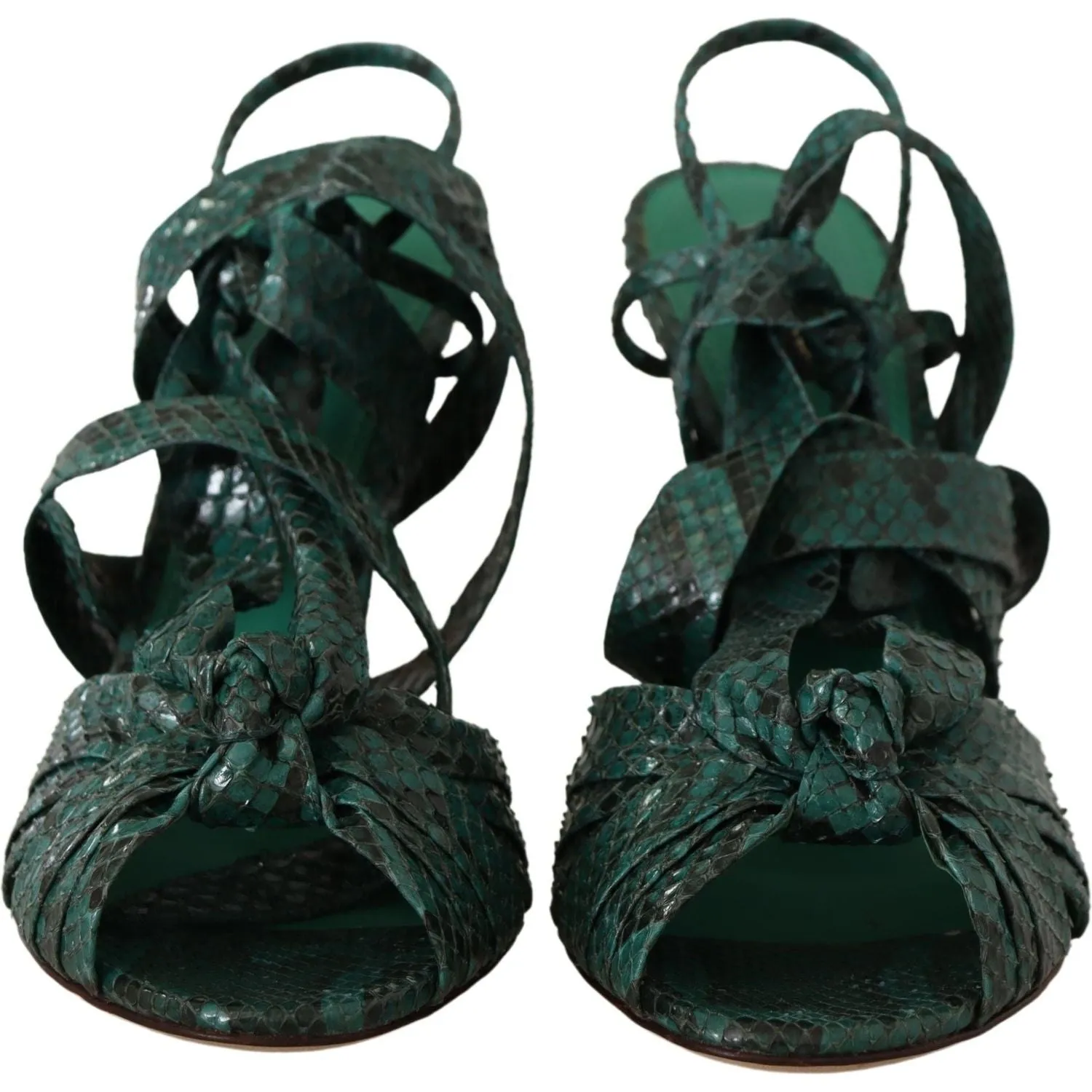Italian Shoemakers Sandals Dolce & Gabbana Green Python Strap Sandals Heels Shoes