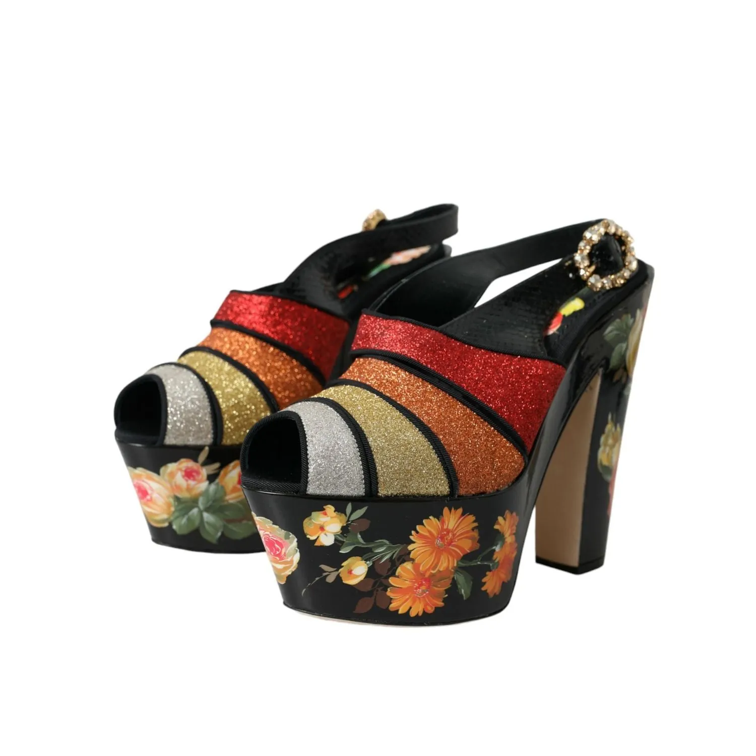 Walking Comfort Sandals Dolce & Gabbana Multicolor Floral Crystal Platform Sandals Shoes