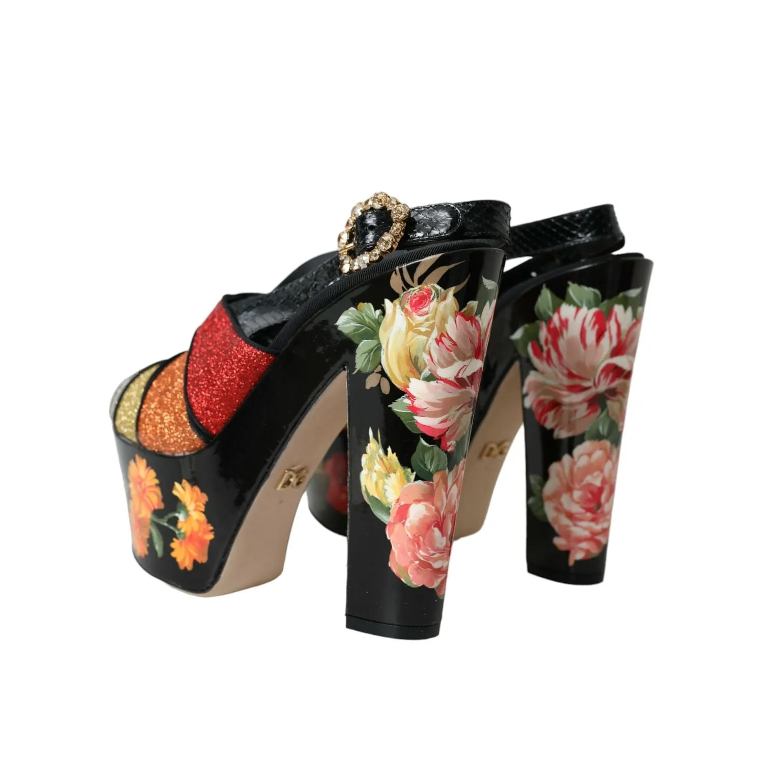Wrap Around Sandals Dolce & Gabbana Multicolor Floral Crystal Platform Sandals Shoes
