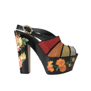 Sandals Regency Dolce & Gabbana Multicolor Floral Crystal Platform Sandals Shoes