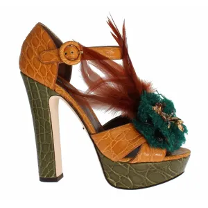 Quilted Sandals Dolce & Gabbana Orange Leather Crystal Platform Sandal Shoes