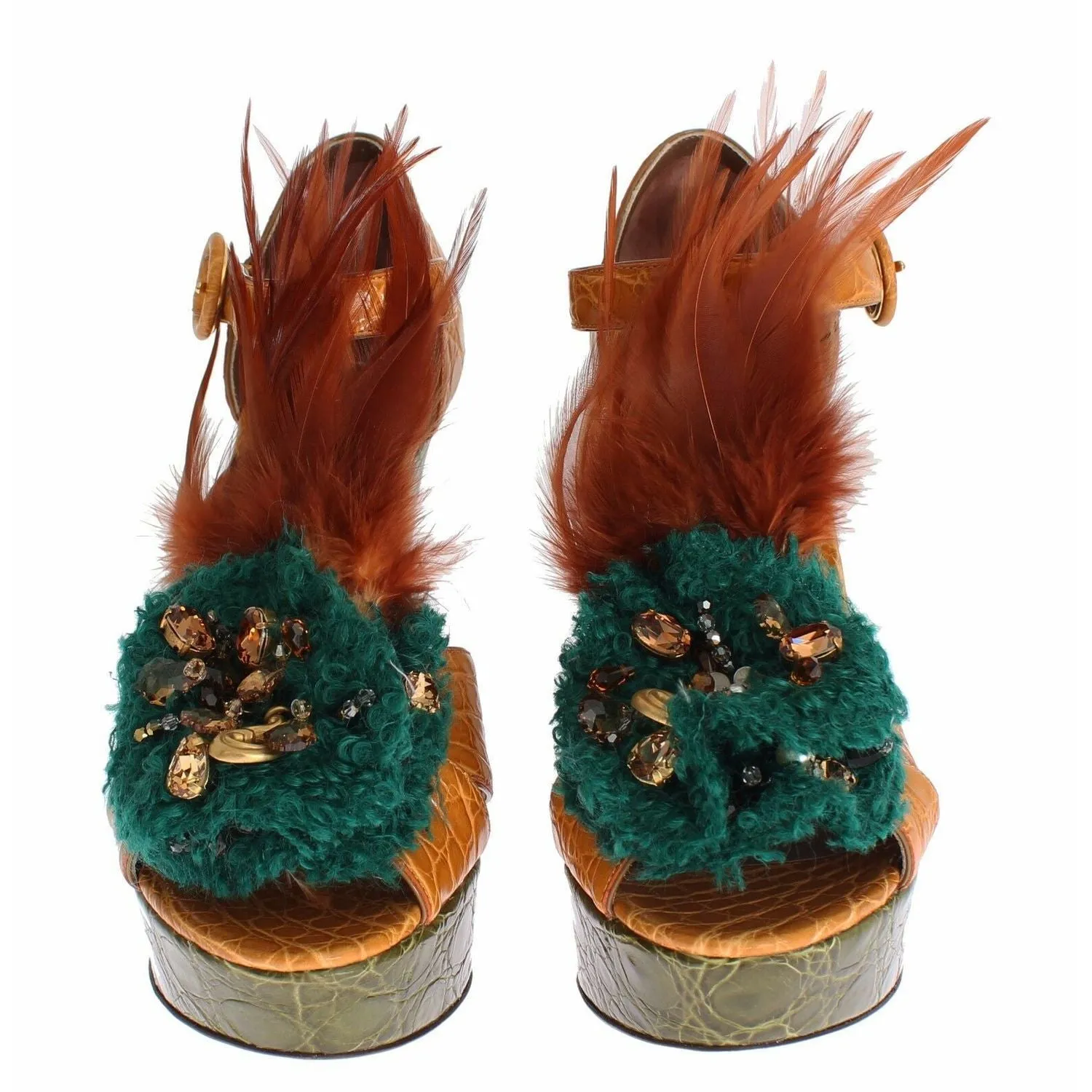 Acupuncture Sandals Dolce & Gabbana Orange Leather Crystal Platform Sandal Shoes