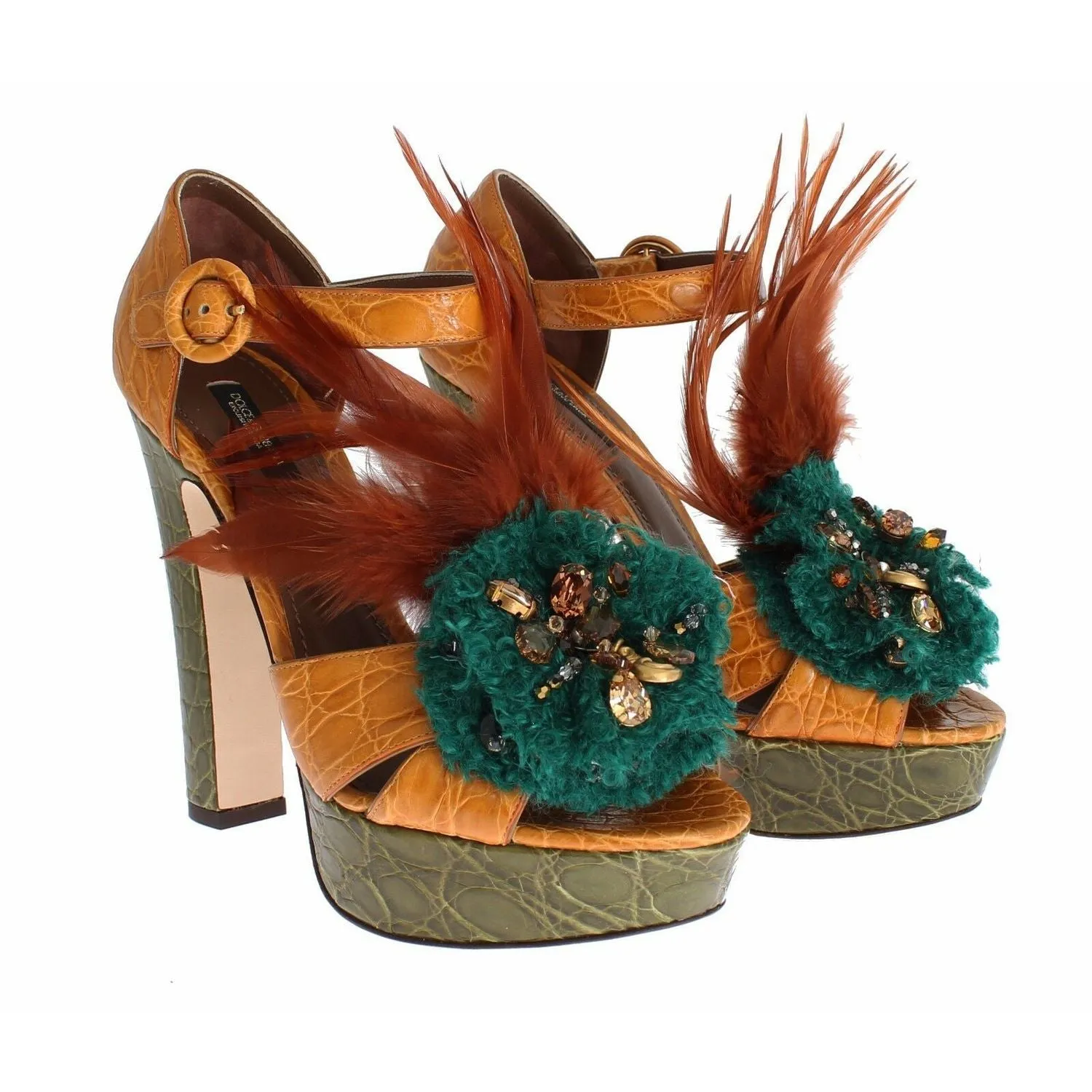 Sandals Check In Dolce & Gabbana Orange Leather Crystal Platform Sandal Shoes