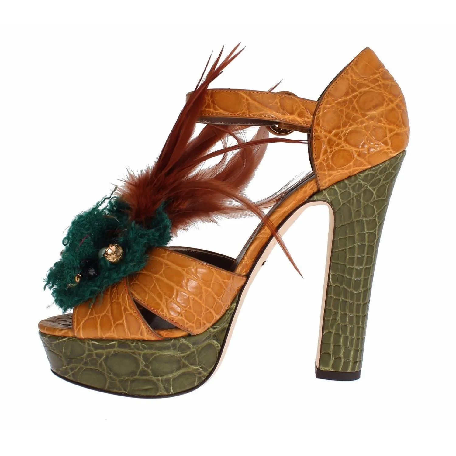 Sandals Beaches Resorts Dolce & Gabbana Orange Leather Crystal Platform Sandal Shoes