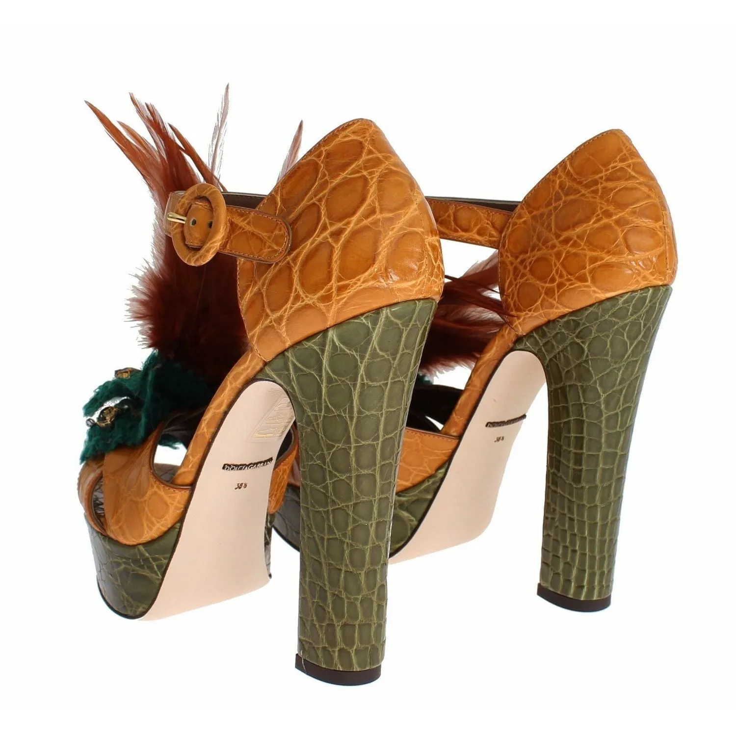 Ankle Sandals Dolce & Gabbana Orange Leather Crystal Platform Sandal Shoes