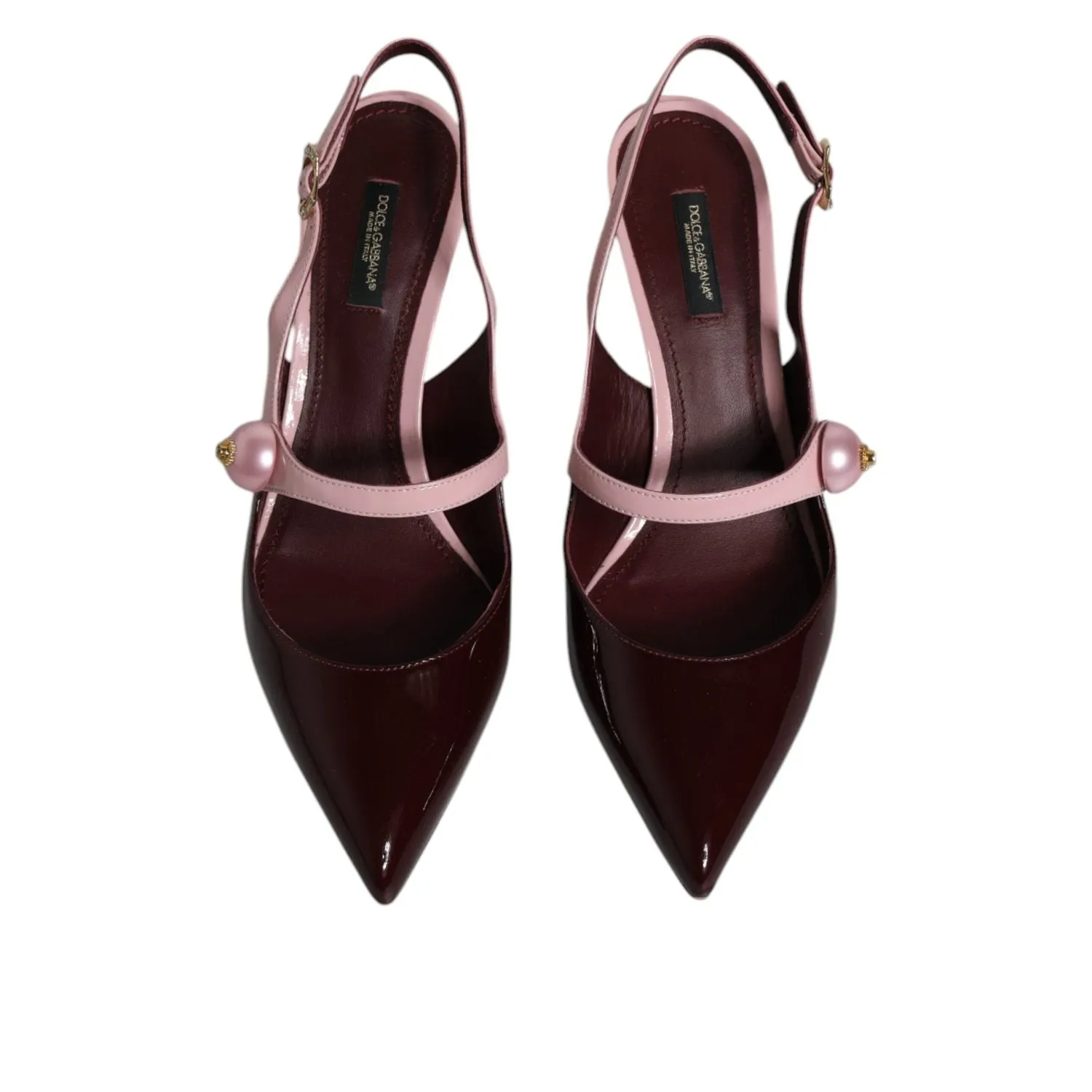 Dolce & Gabbana Pink Maroon Leather Kitten Heels Slingbacks Shoes Wedges Shoes Sandals