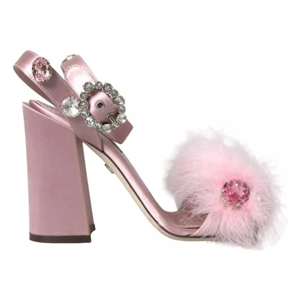 Dolce & Gabbana Pink Turkey Feather Crystal Sandals Shoes Straps For Sandals