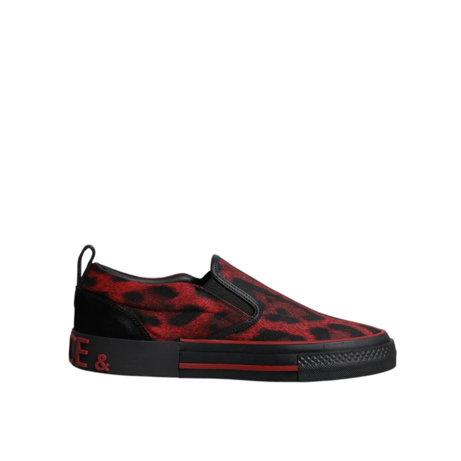 Platform Loafers Dolce & Gabbana Red Black Leopard Cotton Men Low Top Sneakers Shoes