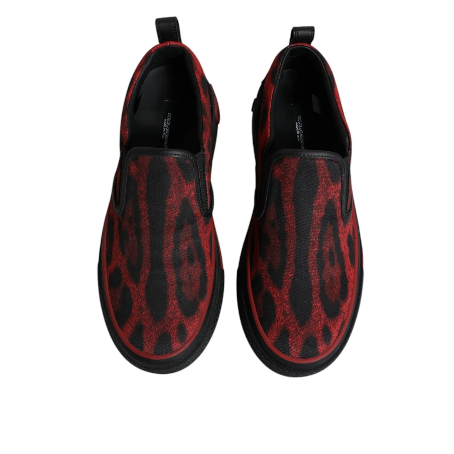 Loafers Van Dolce & Gabbana Red Black Leopard Cotton Men Low Top Sneakers Shoes