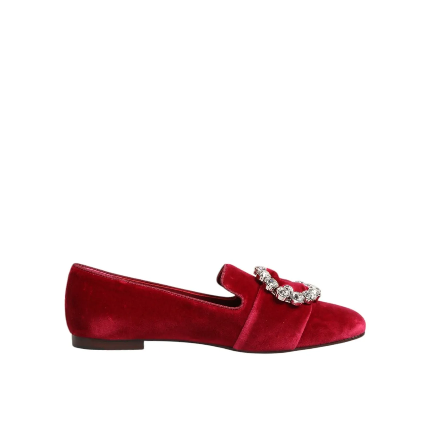 Dolce & Gabbana Red Velvet Crystal Buckle Loafers Flats Shoes Brooks Loafers