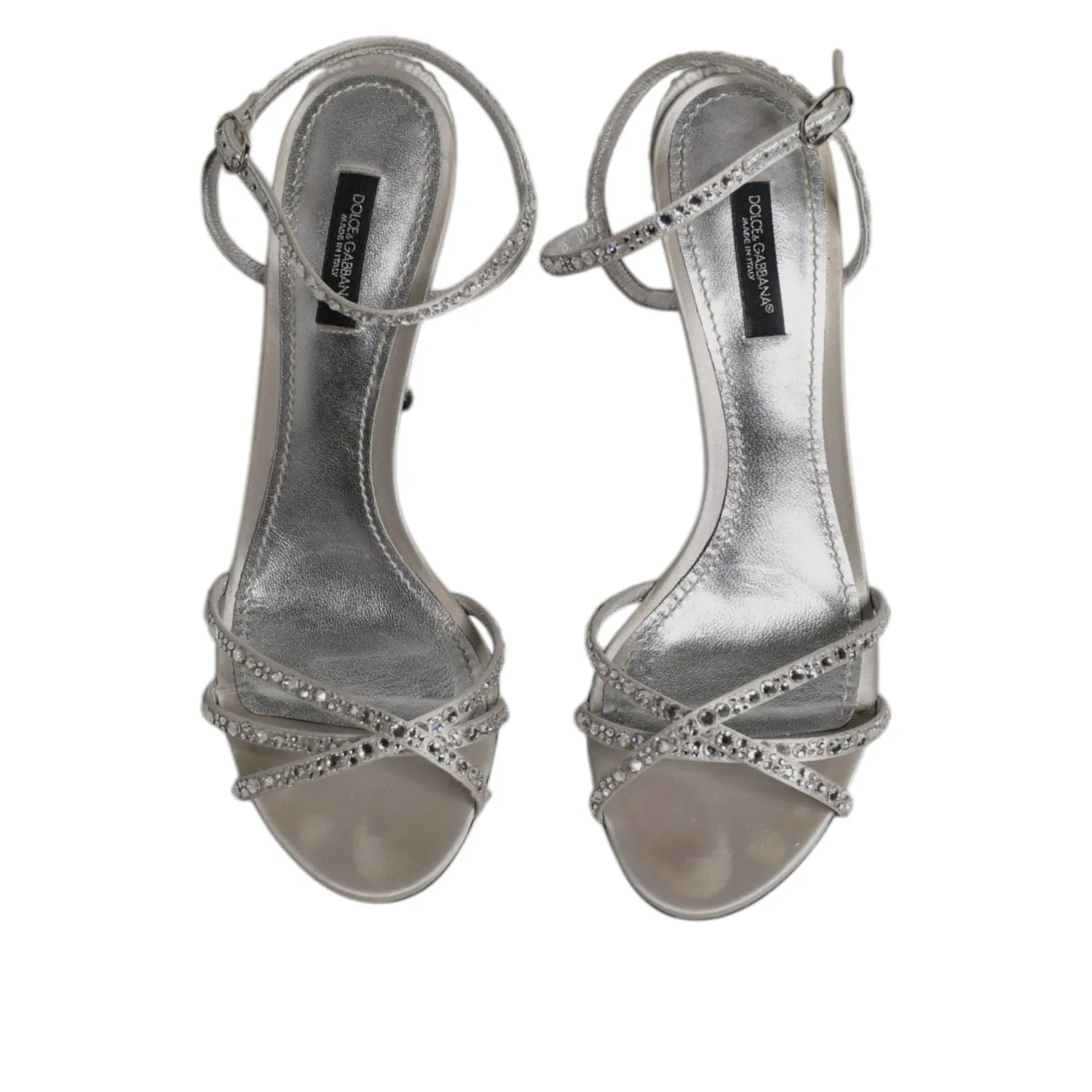 Dolce & Gabbana Silver Crystal Ankle Strap Sandals Shoes House Sandals