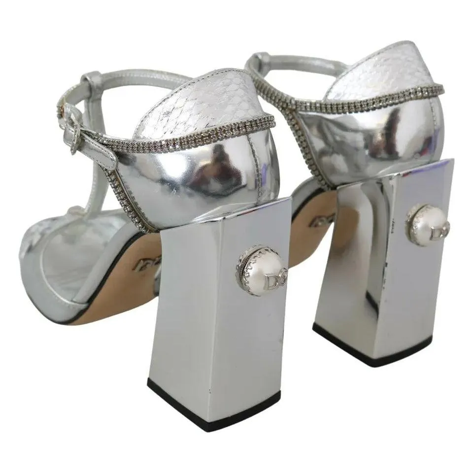 Dress Sandals With Arch Support Dolce & Gabbana Silver Crystals T-strap Sandals Leather Shoes