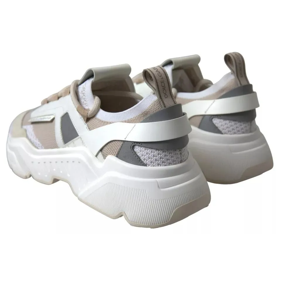 Tennis Classic Casual Shoes Dolce & Gabbana White Beige Leather Sport DAYMASTER Shoes Sneakers