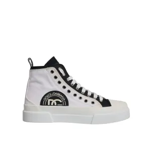 Clearance Sneakers Dolce & Gabbana White Black Cotton High Top Sneakers Shoes