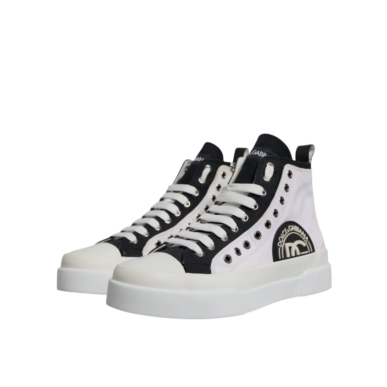 Crib Sneakers Dolce & Gabbana White Black Cotton High Top Sneakers Shoes