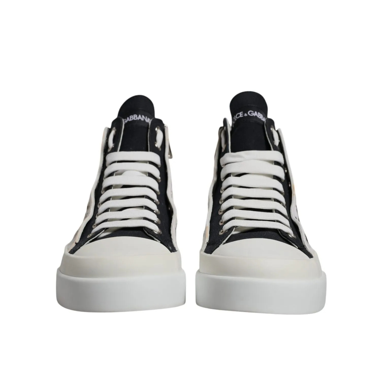Dolce & Gabbana White Black Cotton High Top Sneakers Shoes Canvas Low Top Sneakers