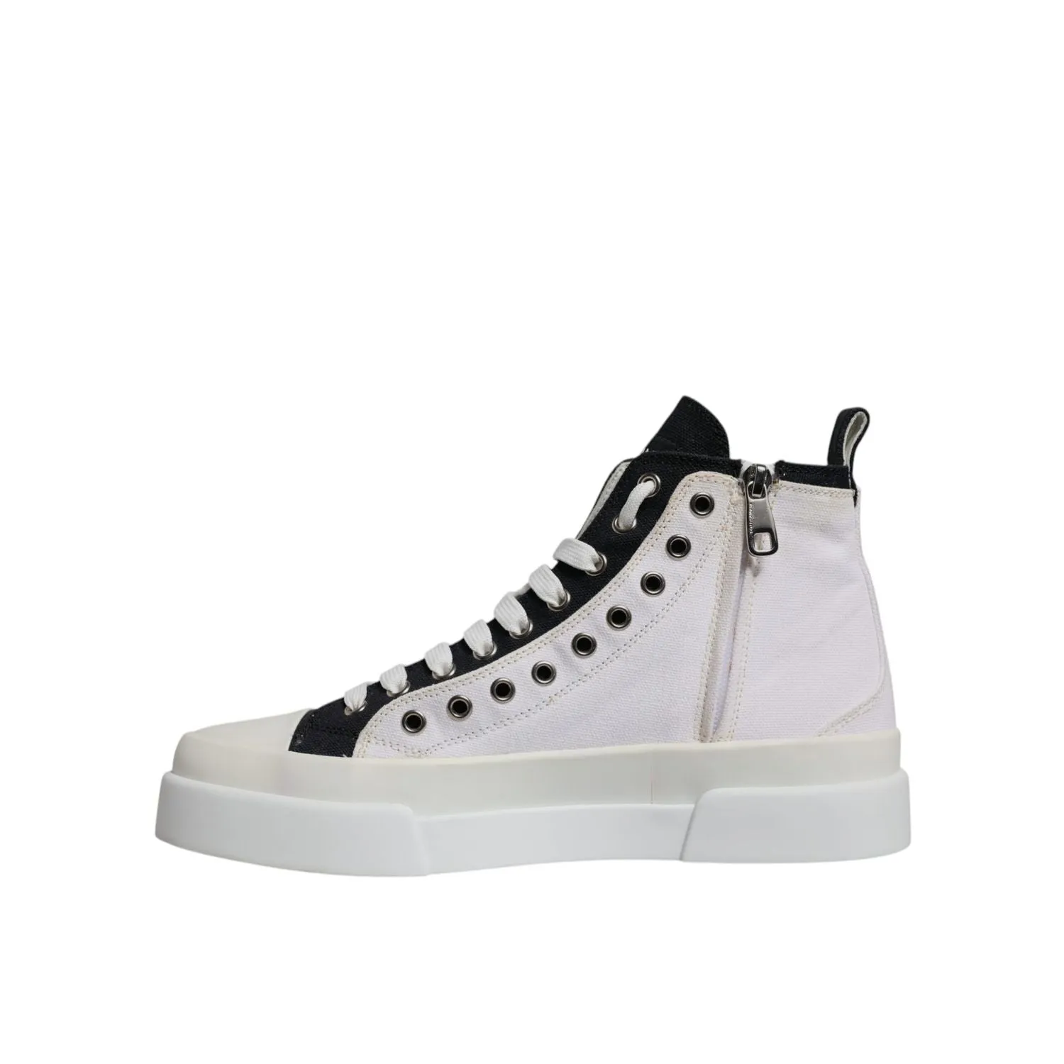 Best Sneakers For Standing And Walking Dolce & Gabbana White Black Cotton High Top Sneakers Shoes