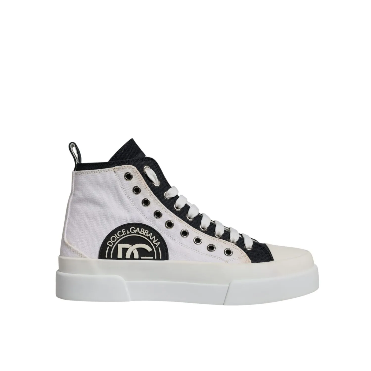 Dolce & Gabbana White Black Cotton High Top Sneakers Shoes Sneakers Walking