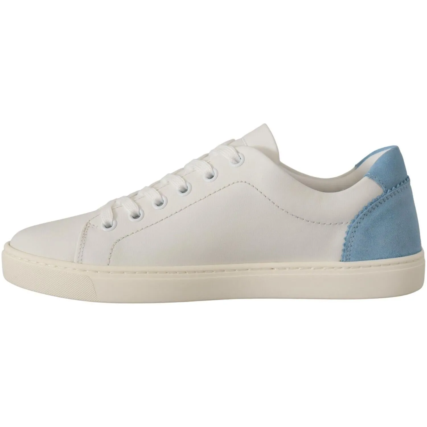 Dolce & Gabbana White Blue Leather Low Top Sneakers Shoes Skel Sneakers