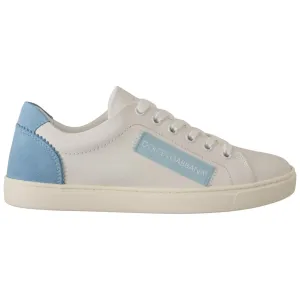 Knee High Sneakers Dolce & Gabbana White Blue Leather Low Top Sneakers Shoes