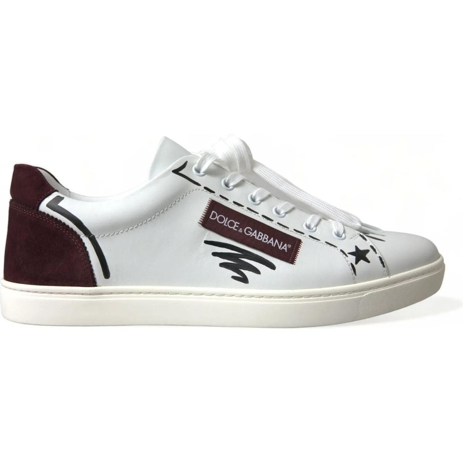 90s Platform Sneakers Dolce & Gabbana White Bordeaux Leather Logo Low Top Sneakers Shoes