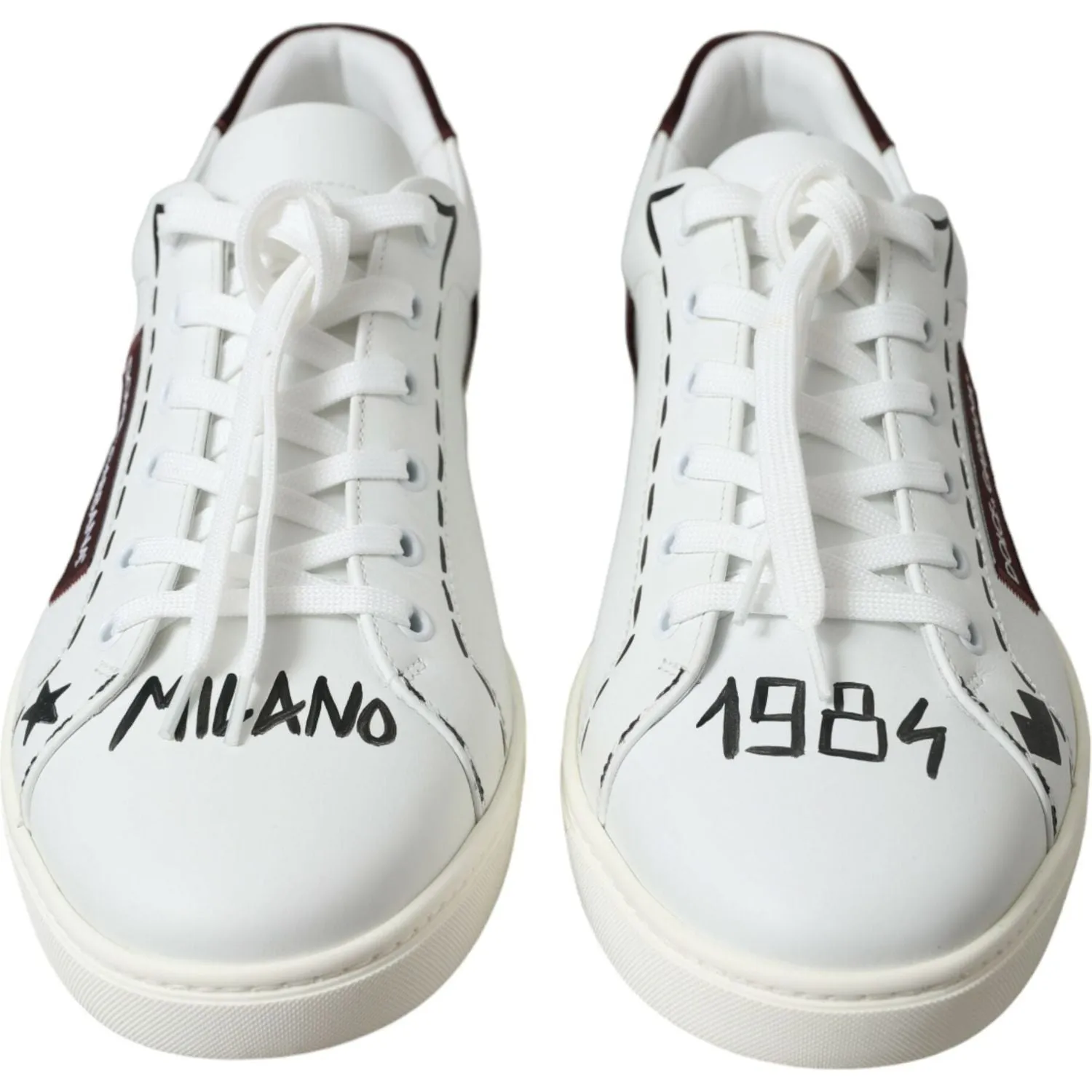 Dolce & Gabbana White Bordeaux Leather Logo Low Top Sneakers Shoes Bling Sneakers Wedding